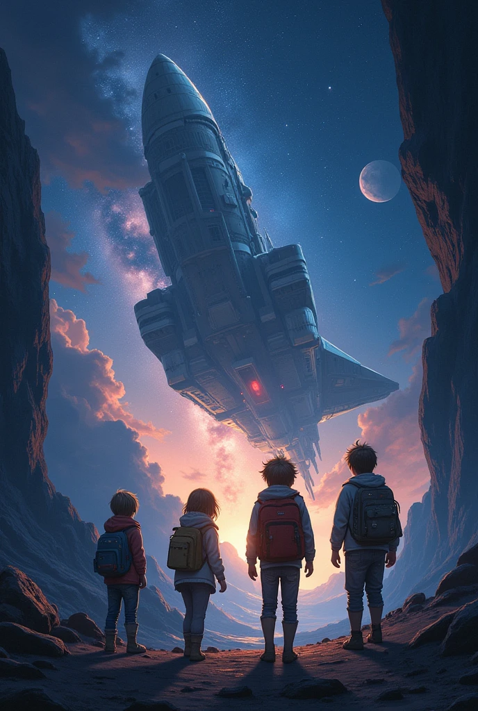 Four children board a spaceship in secret and begin an adventure in space and the unknown.