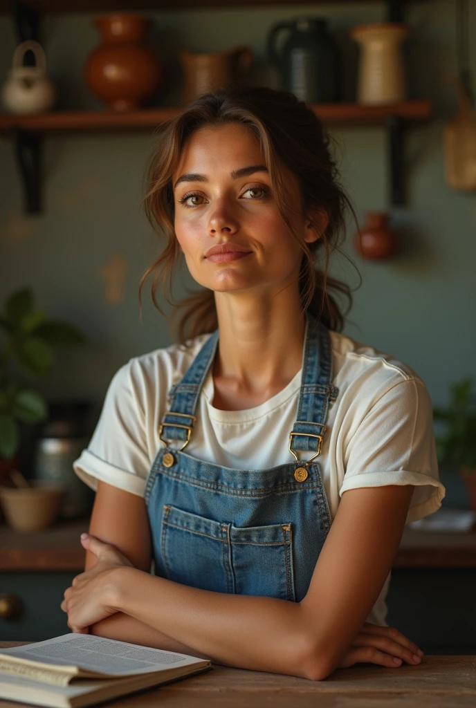Brazilian woman with light brown hair, brown eyes, thin and dedicated to her home routine