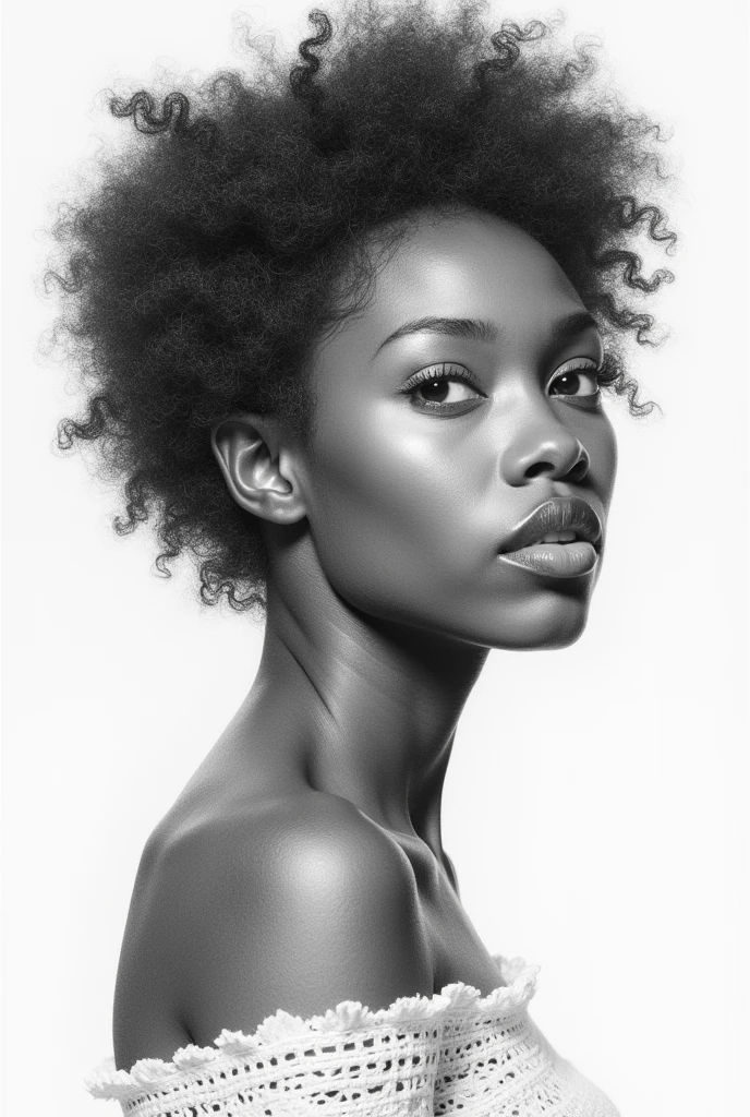 pencil sketch, pretty black girl, high détail, face and shoulder, work of art