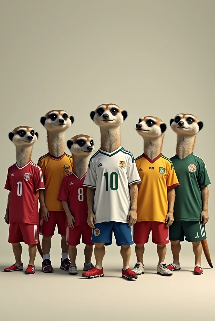 7 meerkats in football outfits