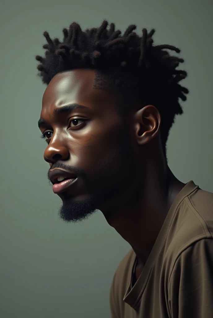 Young black man crying In profile