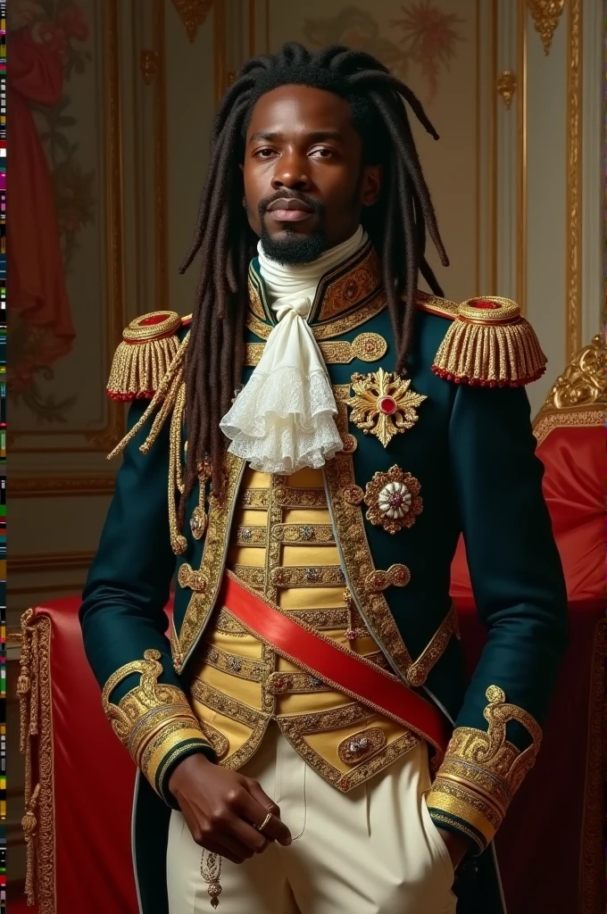 Painting of a 1800s black male count with dreadlocks in Royal uniform