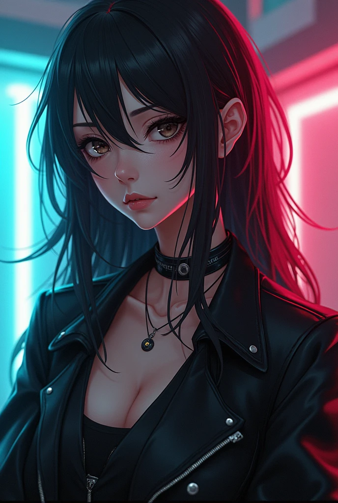  
Create a realistic Anime woman model, based on Cyberpunk aesthetics, her personality fits a mysterious woman, extremely intelligent and has a strong personality.
