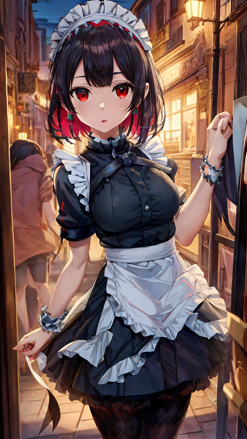 Counter Joe, Ellen Joe, Black Hair, Inner hair color, multicoloRedhead, (Red eyes:1.3), Redhead, short hair, Two-tone hair,
break bapron, black pantyhose, black shirt, black skirt, ear Earrings, To, fish tail, maid, maid apron, maid headdress, pantyhose, Earrings, puffy Short sleeve, Puff sleeves, Shark Girl, shark tail, shirt, Short sleeve, skirt, tail, Two-tone hair, Wrist cuff,
break outdoors, city, null, cloud, sun, park, (Complex background, There are many elements in the background:1.2),((Super detailed background)), ((8K wallpaper)),, Colorful background,
break looking at viewer, (Cowboy Shot:1.5), Grumpy, Dynamic Pose,
break (masterpiece:1.2), Highest quality, High resolution, unity 8k wallpaper, (figure:0.8), (beautiful detailed eyes:1.6), extremely detailed face, Perfect lighting, extremely detailed CG, (Perfect hands, Perfect Anatomy),
break 輝く目, (Highest qualityの写実的なイラスト), (Super fine), (Cute illustrations:1.3), (High chroma:1.3),, Beautiful detailed face and eyes, Dynamic lighting, (非常To繊細で美しい) break (Nice hands), (Perfect hands:1.4), 非常To詳細なイラスト, Super cute and beautiful, Highest quality, slender, ,Baby Face,