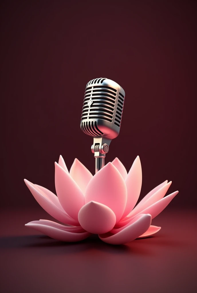 A microphone resting on a lotus flower with maroon background