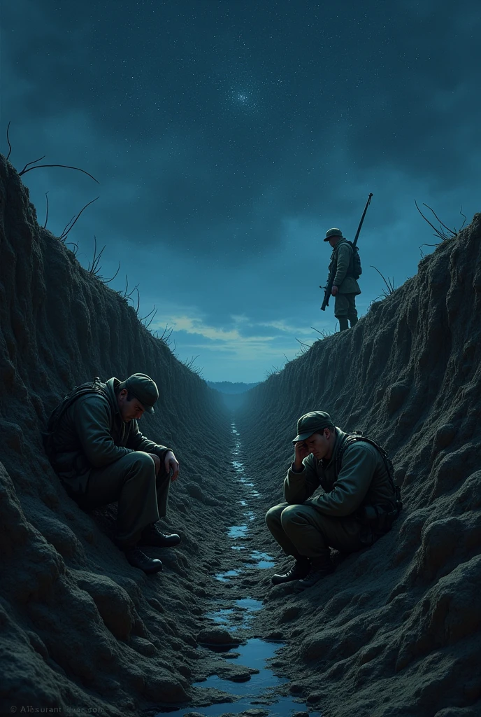 Image of trenches with starry night in the sky
