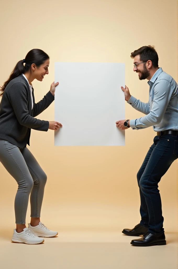 two people pulling a paper, each one pulling from one side
