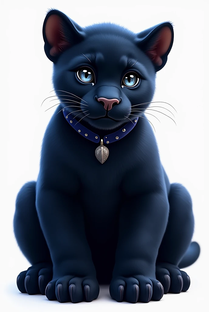 a cub panther, with dark blue and black tones, with a dark blue collar, em png