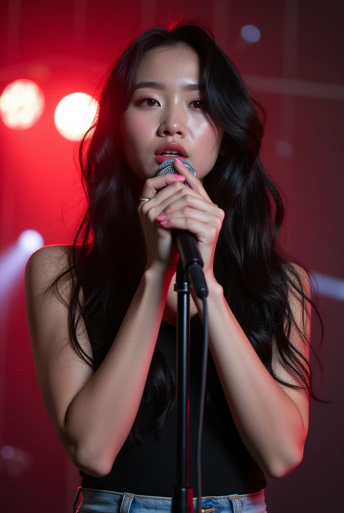 kpop female auditions and a girl with long black hair singing