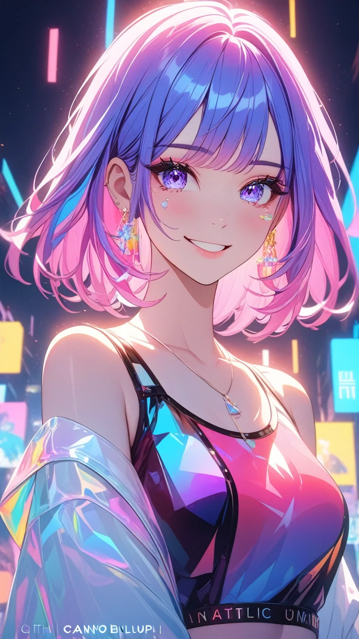 masterpiece,bestquality,superwideangle,fingeraudience,1girl,pinkandbluehair,hand,cuteanimeface,tears,masterpiece,transparentcolorPVCclothing,transparentcolorvinylclothing,wholebody,glitchlump}onface,smile,mediumhair,filmgrain,lens_flare,colorful,chromaticaberration,dynamicpov,closedmouth,Intenseemotionalexpression:death,glitchart,ultra-detailed,extremelydelicateandbeautiful,albumcover,album,albumdescription,Pixilationonface,Doubleexposure,ChromaticAberration,Lightleaks,Noiseandgrain,Colordegradation,Glitchlettering,art,abstractart,geometry,clearlines,squares,bright,limitedpalette,{canonicalcomposition},neatdiagonalstripedbackground,{{bluewithwhitestripedbackground}},{limitedpalette},flatcolored,blueandwhite,