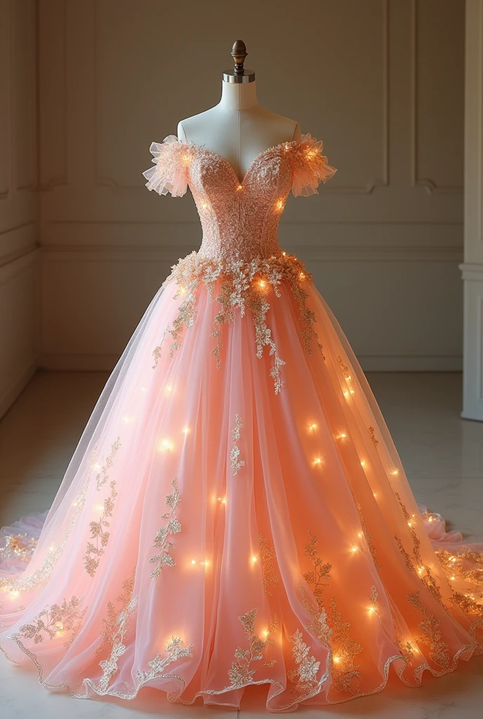 pink and gold wedding dress、Princess Line、Petal Dress、mannequin、