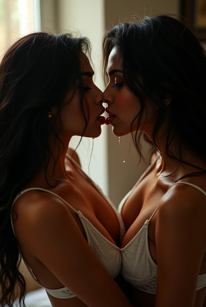 Hot indian girls lip lock dripping saliva tongue inserted wet cloths open hair