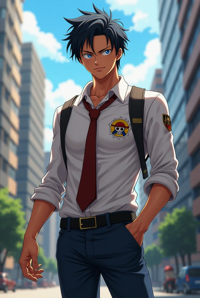 portgas d. ace in one piece real life. wearing a student uniform