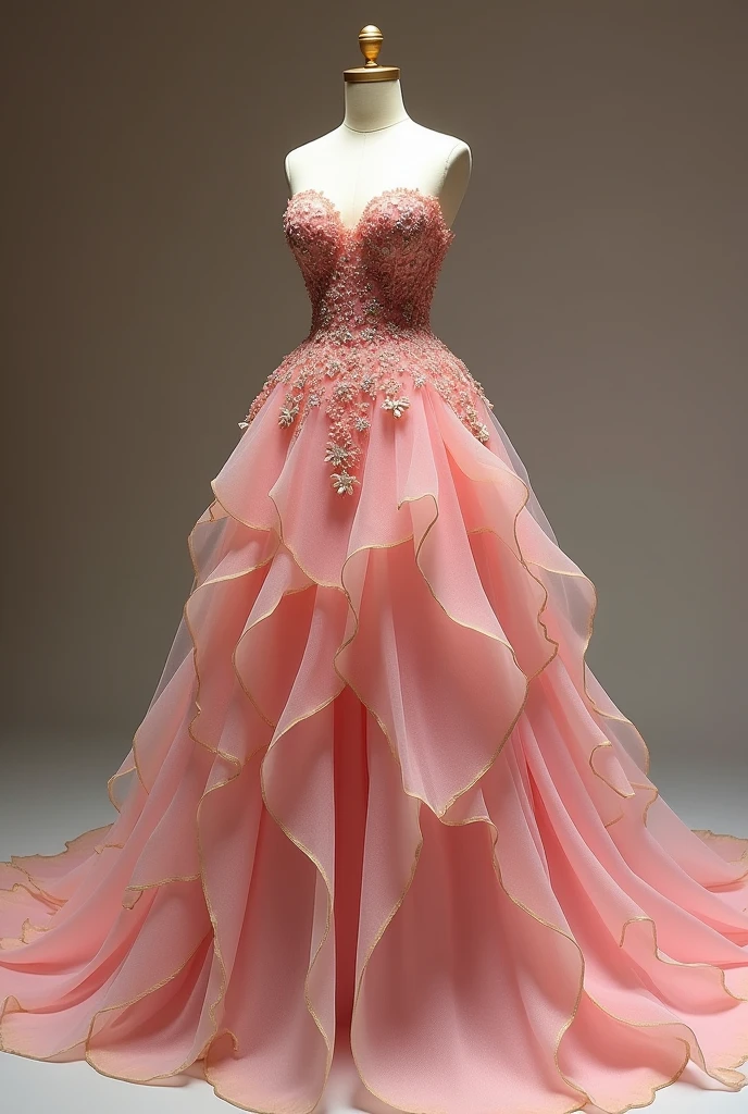 pink and gold wedding dress、Princess Line、Petal Dress、mannequin