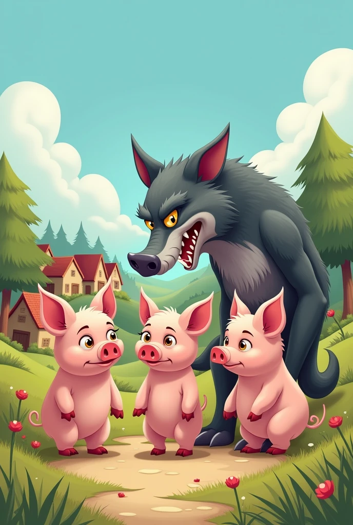 The 3 little pigs and the wolf horizontal image