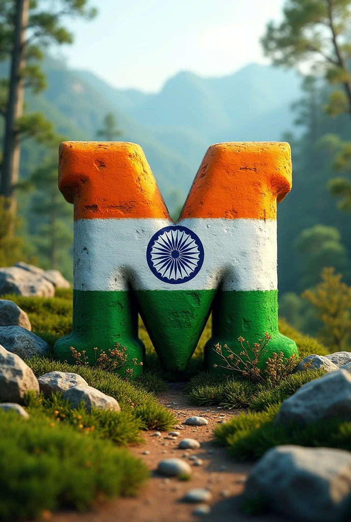 Indian flag on alphabet M With background in nature