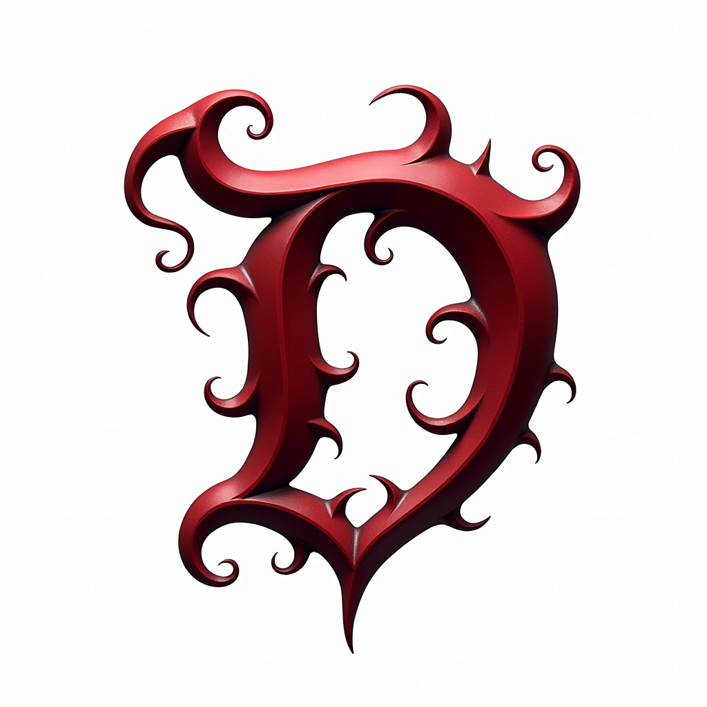 (logo design) sexy evil logo, a sexual striking red letter D, adorned with demon horns, and a sinuous demon tail extending from the base, dynamic and bold, emphasizing a dark theme, glossy finish, high-resolution, creating an impression of sexuality and power. White background.