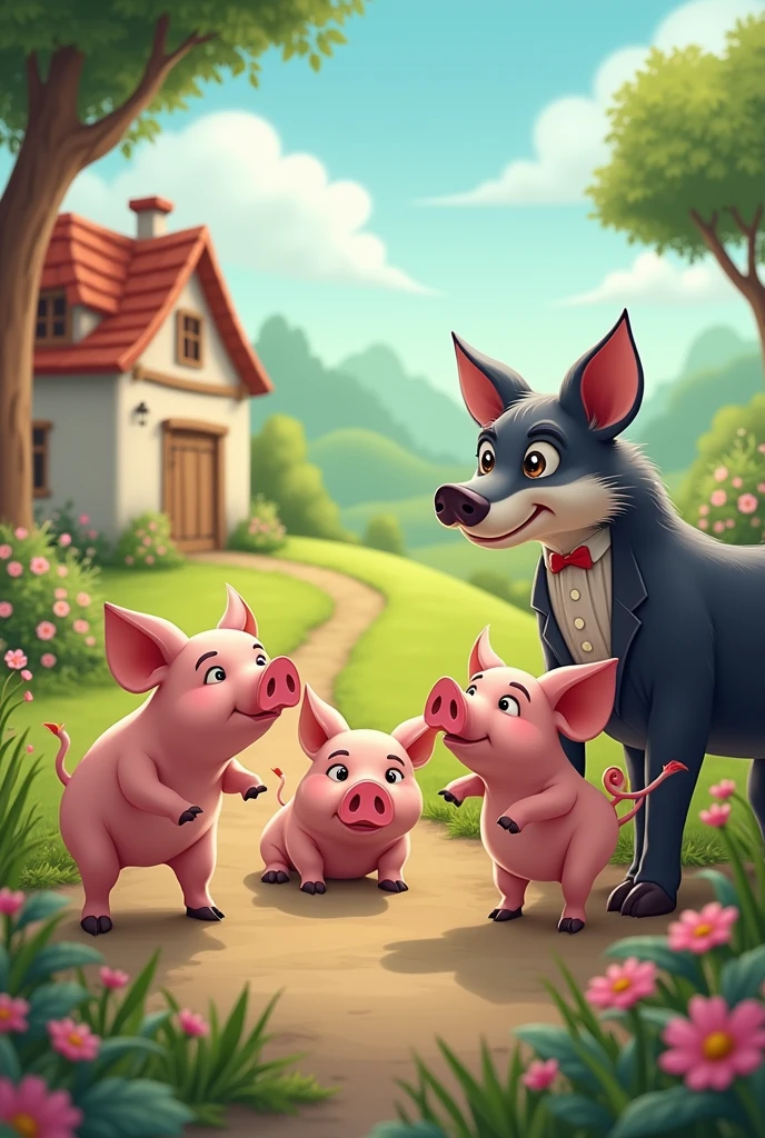 The 3 naughty little pigs and a civilized wolf horizontal image