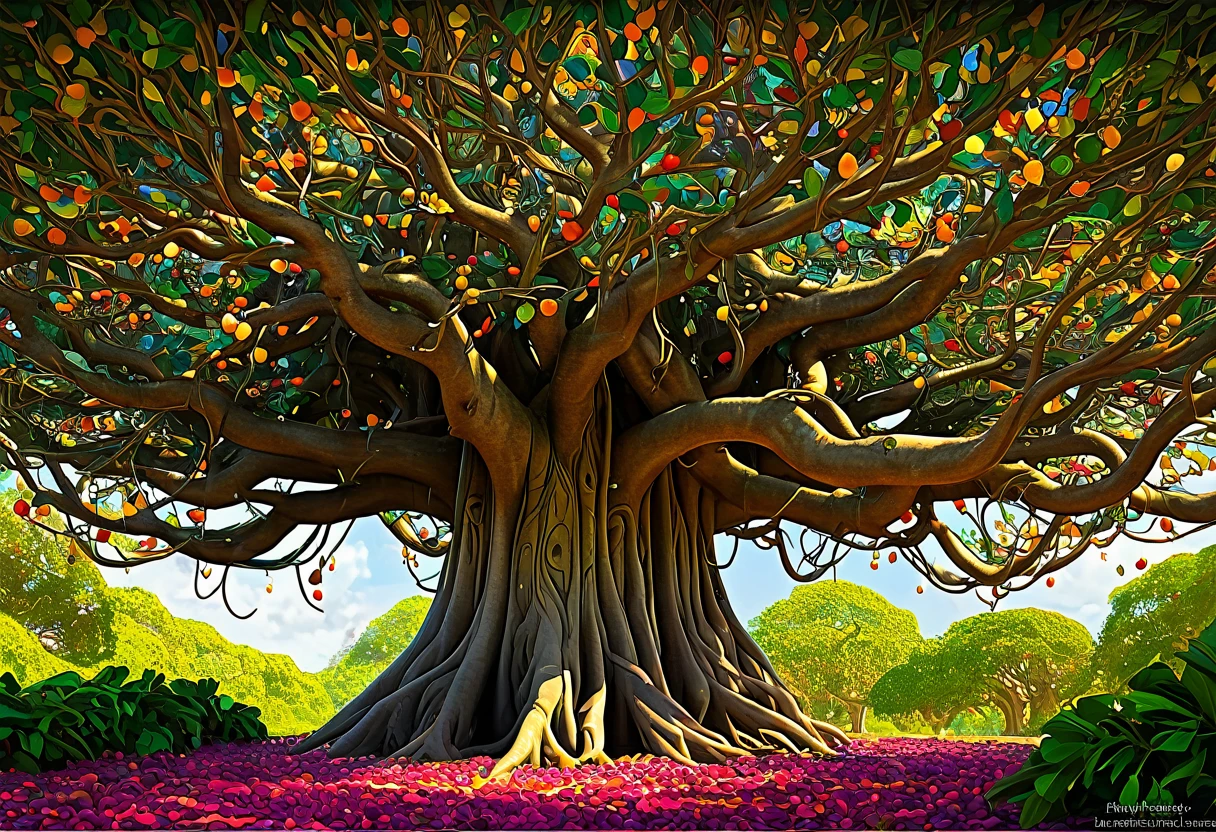 - Artistic Image Prompt Structure:
"An artistic interpretation of a banyan tree as a symbol of abundance and vitality, with swirling patterns and vibrant colors highlighting the symbiotic relationship between the bounty of nature and the sweetness of life, Artistic Fig Tree abundant harvest, Whimsical Atmosphere, digitalpainting, Imaginative Expression, Adobe Photoshop, medium shot, Fantasy lighting, high détail, 8K resolution."
