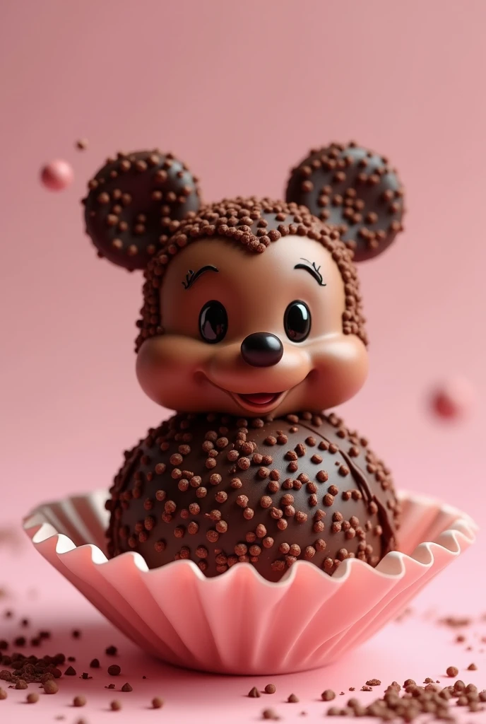 Brigadeiro with chocolate sprinkles in the shape of a Disney character, pink mold