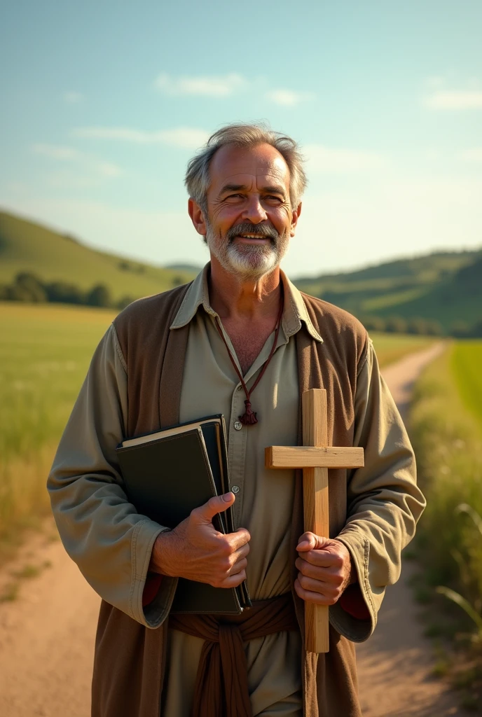 A Christian with a cross around his neck carrying a Bible