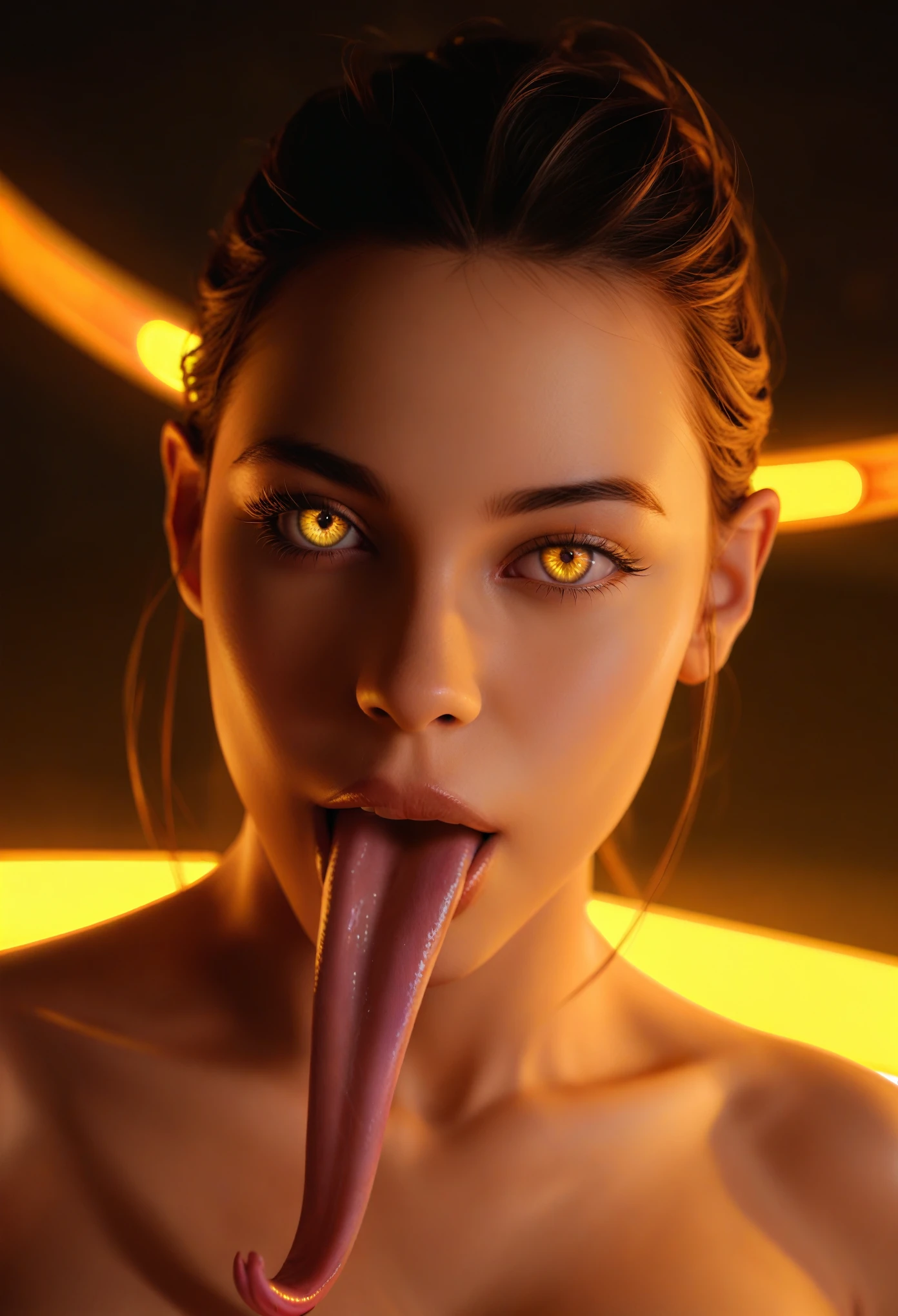 score_9, score_8_up, score_7_up, 1 female medusa alien, A scene from a horror movie, beautiful detailed eyes, A third eye on the forehead, beautiful detailed lips, extremely detailed face and eyes, long eyelashes, (long tongue like a snake:1.2), intricate insect-like features, glowing compound eyes, scythe-like forelimbs, alien carapace, vibrant colors, futuristic sci-fi environment, neon lights, glowing energy field, complex technological architecture, dramatic lighting, cinematic atmosphere, award winning digital art, hyper realistic, 8k, high quality, masterpiece, Bioluminescence, Translucent armor, thespiritde, concept art, hypre detailed moist skin texture, (Best Quality, 4K, 8K, High Definition, Masterpiece:1.2), (Ultra Detailed, Realistic, Photorealistic:1.37),