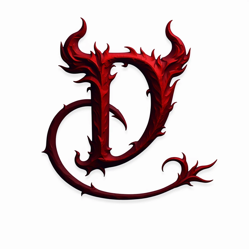(logo design) sexy evil logo, a sexual striking red letter D, adorned with demon horns, and a sinuous demon tail extending from the base, dynamic and bold, emphasizing a dark theme, glossy finish, high-resolution, creating an impression of sexuality and power. White background. 