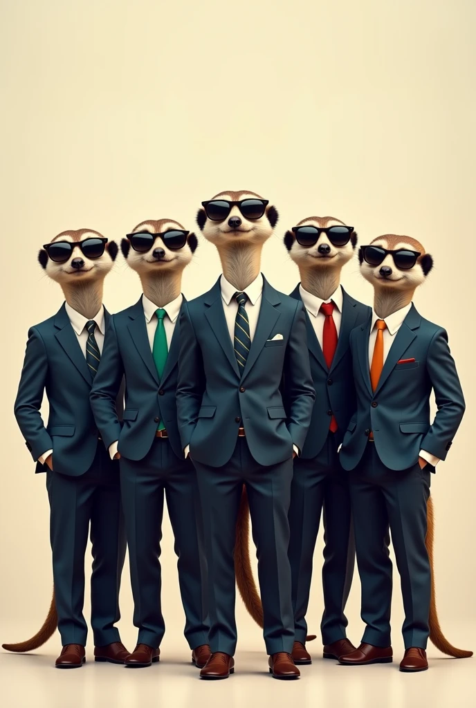 7 meerkats in suits and sunglasses