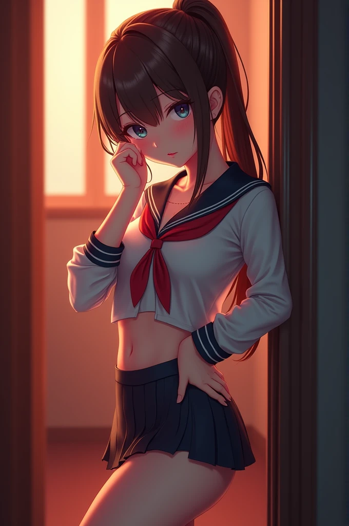 beautiful girl Panty shot Thong uniform younger sister ponytail Open legs Ahegao