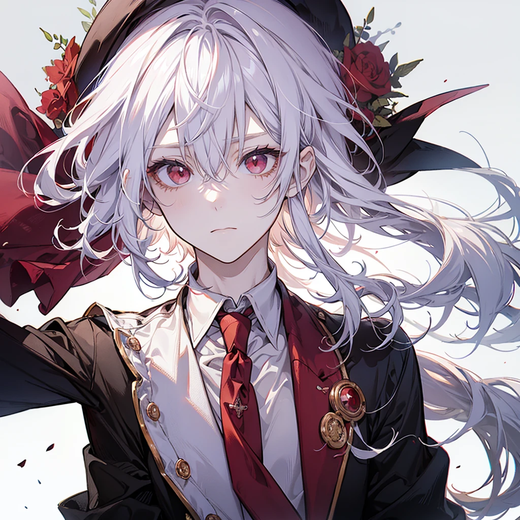 Man, cute, white hair, red eyes, prince, mash, shirt, tie