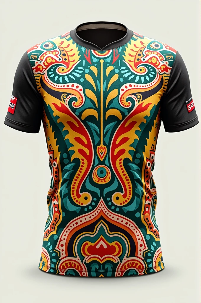 A SPORT Amaru sports shirt in white, negro, green, yellow, Red Native Pistha design