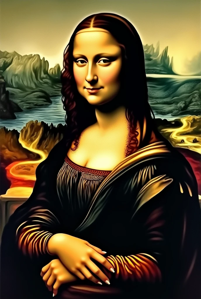 Mona Lisa in the lines of Junji Ito horror