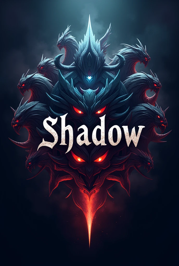 A poketibia clan logo with the name shadow in the center and some pokemons around it