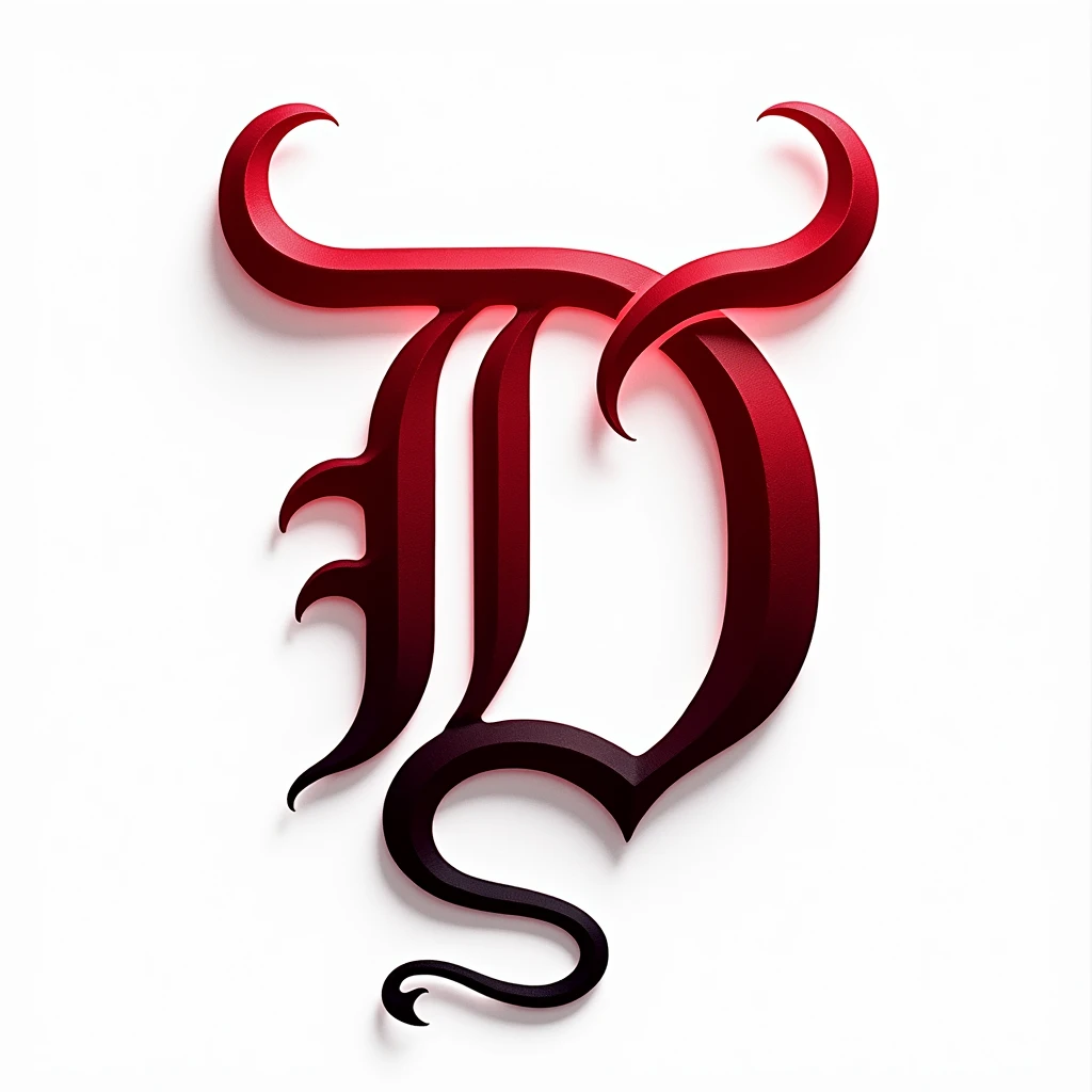 (logo design) sexy evil logo, a sexual striking red letter D, adorned with demon horns, and a sinuous demon tail extending from the base, dynamic and bold, emphasizing a dark theme, glossy finish, high-resolution, creating an impression of sexuality and power. White background. 
