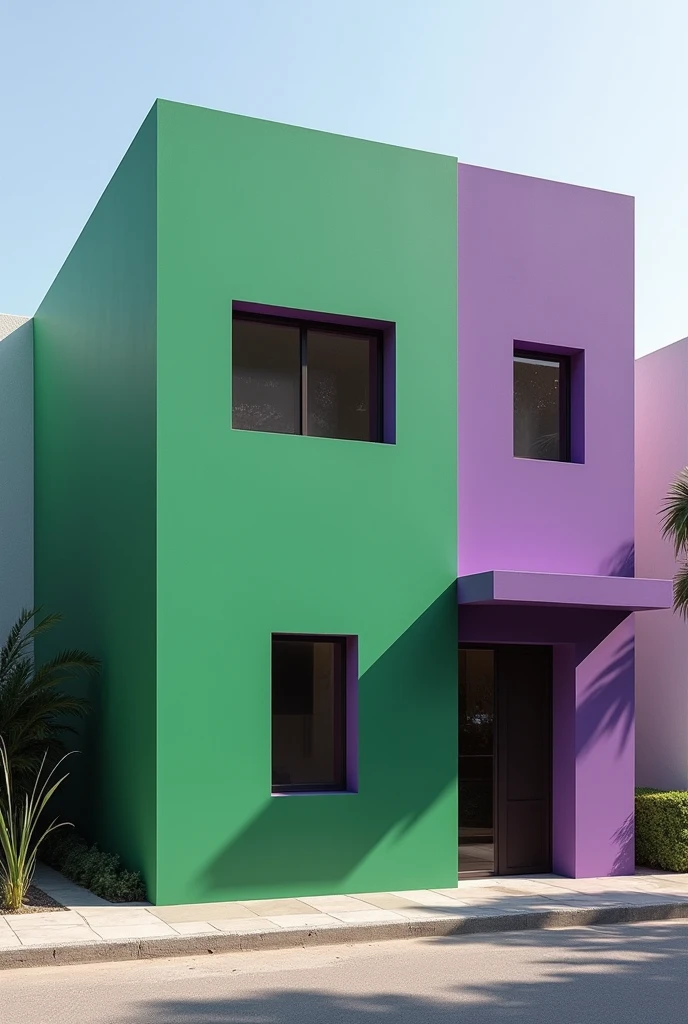 Green and purple slab açaiteria facade, slab with two windows and one door