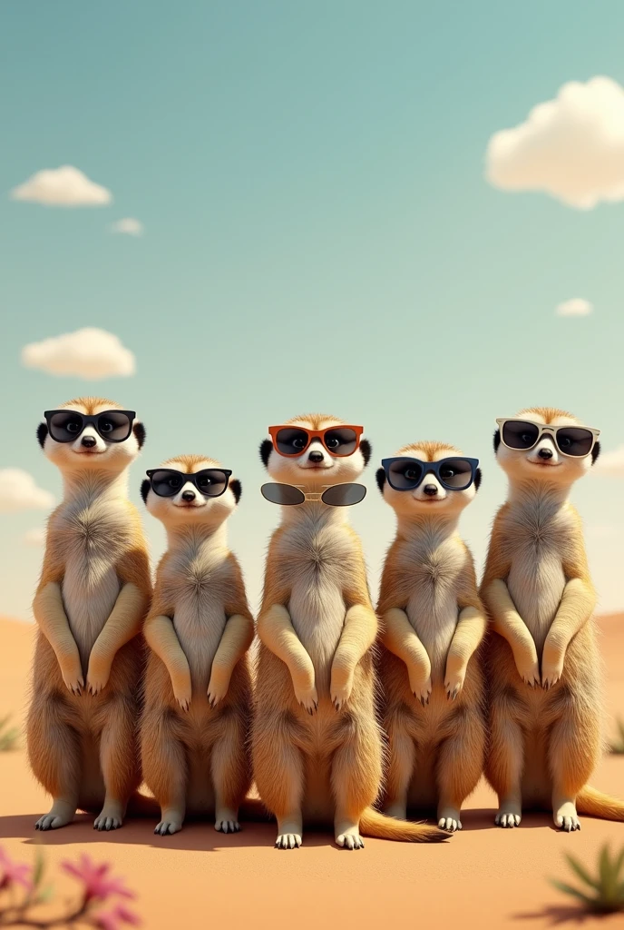 7 meerkats wearing sunglasses 