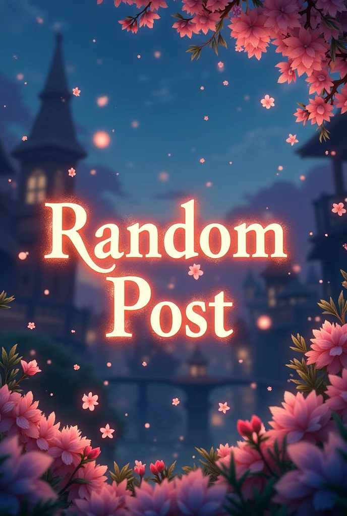 Make a 700 x 700 image with the text Random post in a fancy font with a light glow on it and something anime-related in the background 
