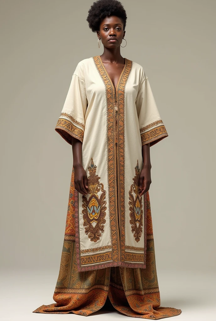 A woman in white naira cut kurti on brown print and brown pajama pant posing in front of camera realistic and master piece more print
