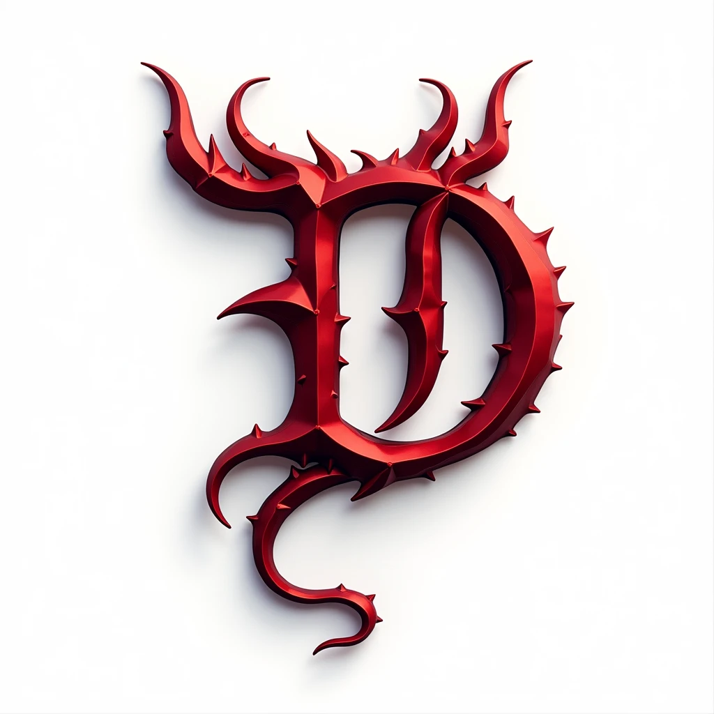 (logo design) sexy evil logo, a sexual striking red letter D, adorned with demon horns, and a sinuous demon tail extending from the base, dynamic and bold, emphasizing a dark theme, glossy finish, high-resolution, creating an impression of sexuality and power. White background.