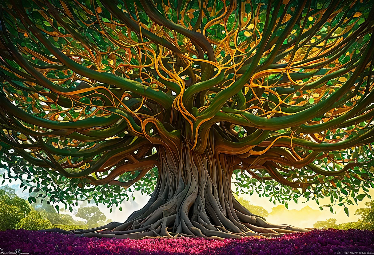 - Artistic Image Prompt Structure:
"An artistic interpretation of a banyan tree as a symbol of abundance and vitality, with swirling patterns and vibrant colors highlighting the symbiotic relationship between the bounty of nature and the sweetness of life, Artistic Fig Tree abundant harvest, Whimsical Atmosphere, digitalpainting, Imaginative Expression, Adobe Photoshop, medium shot, Fantasy lighting, high détail, 8K resolution."
