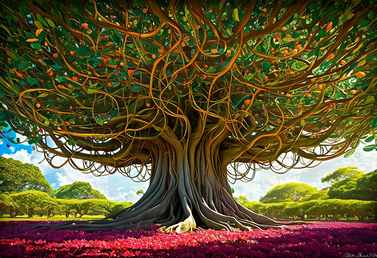 - Artistic Image Prompt Structure:
"An artistic interpretation of a banyan tree as a symbol of abundance and vitality, with swirling patterns and vibrant colors highlighting the symbiotic relationship between the bounty of nature and the sweetness of life, Artistic Fig Tree abundant harvest, Whimsical Atmosphere, digitalpainting, Imaginative Expression, Adobe Photoshop, medium shot, Fantasy lighting, high détail, 8K resolution."