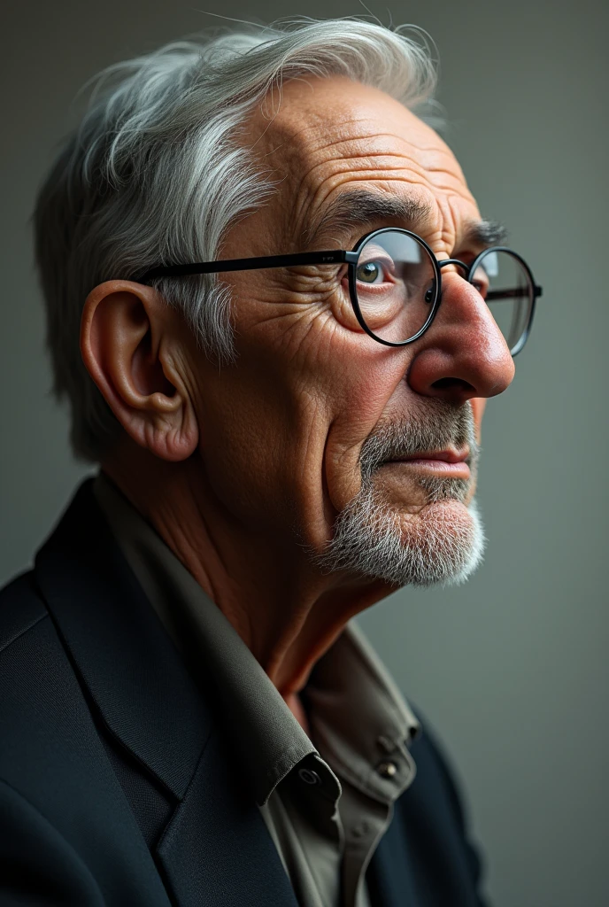 Old man in profile with a Greek nose and glasses
