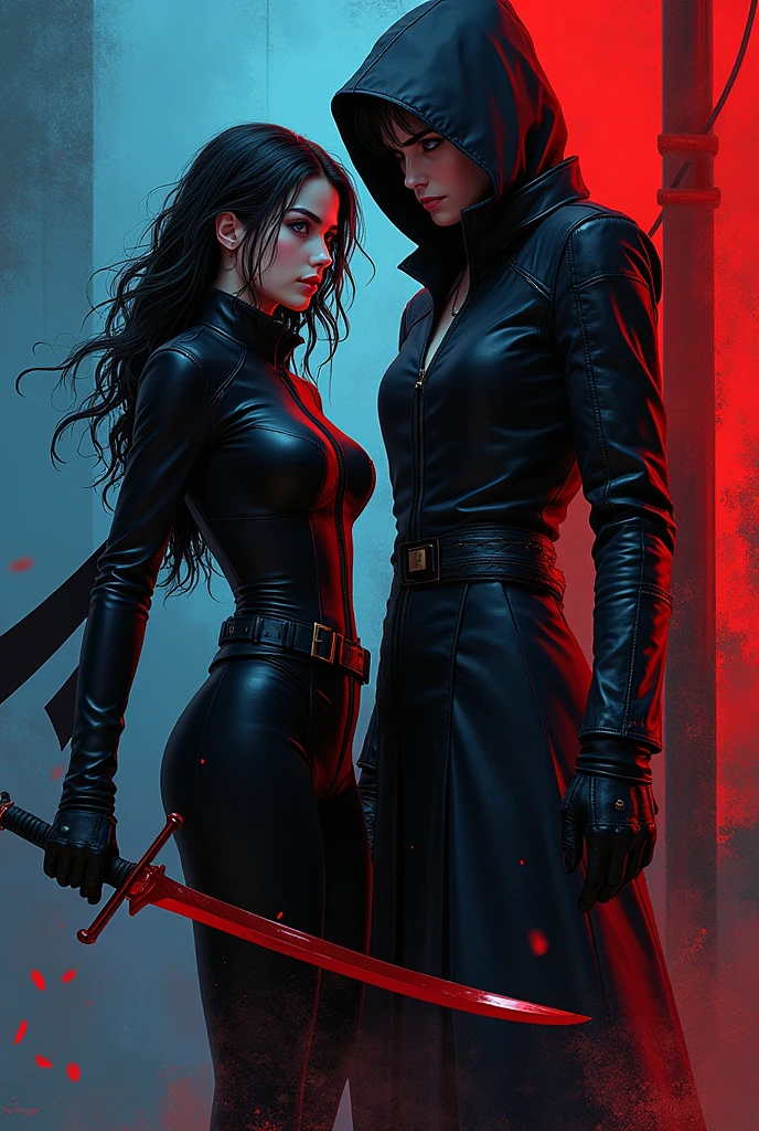 A girl assassin and a spy with a pose for a manga cover