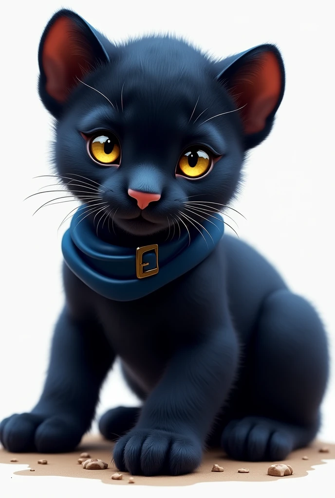 a baby panther, with a dark blue collar, in png, with the best quality, realistic