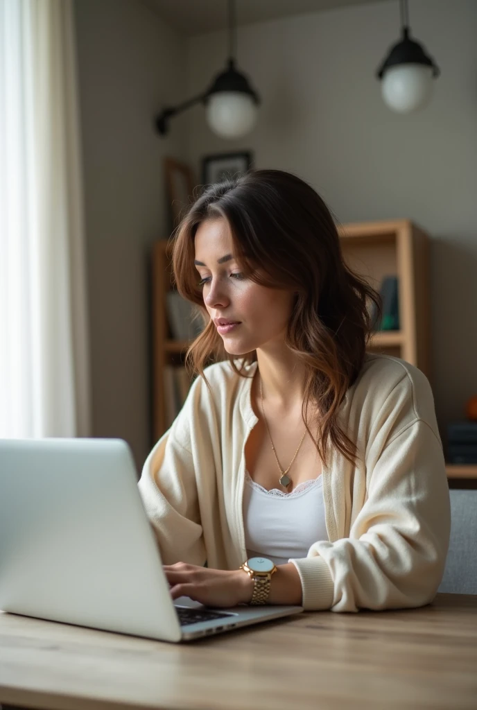 a ladies work at home with a laptop