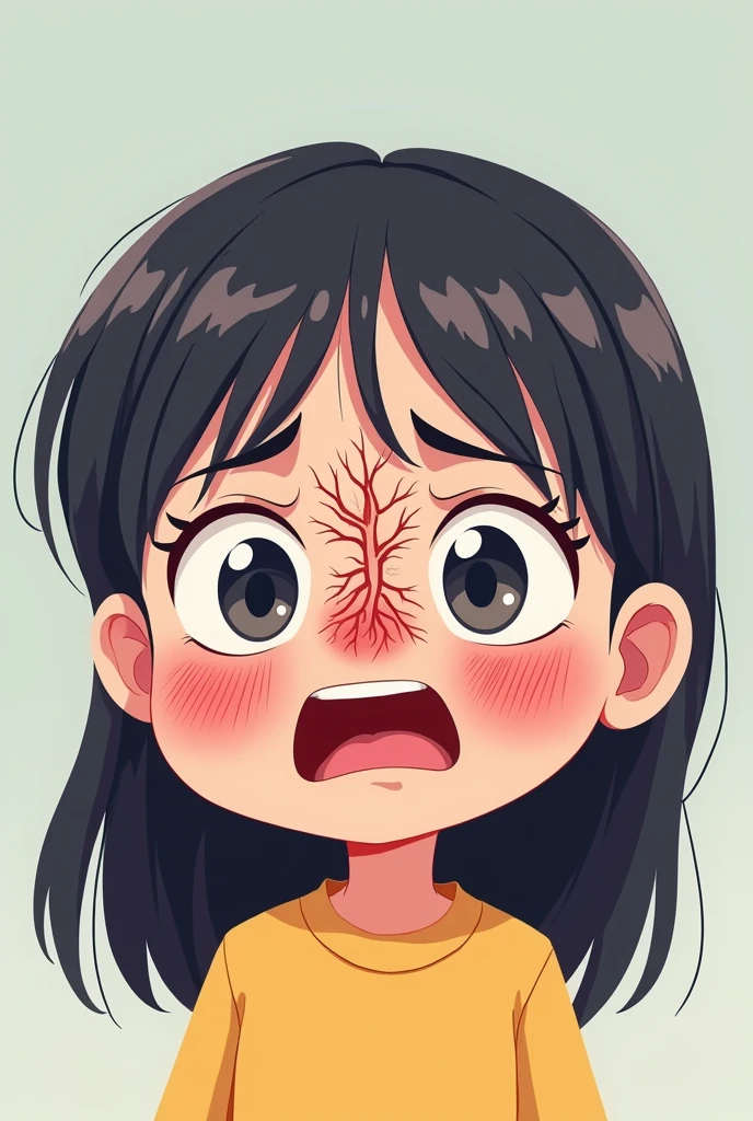 Girl with orofacial pain (that the trigeminal nerve can be seen) (Cartoon)