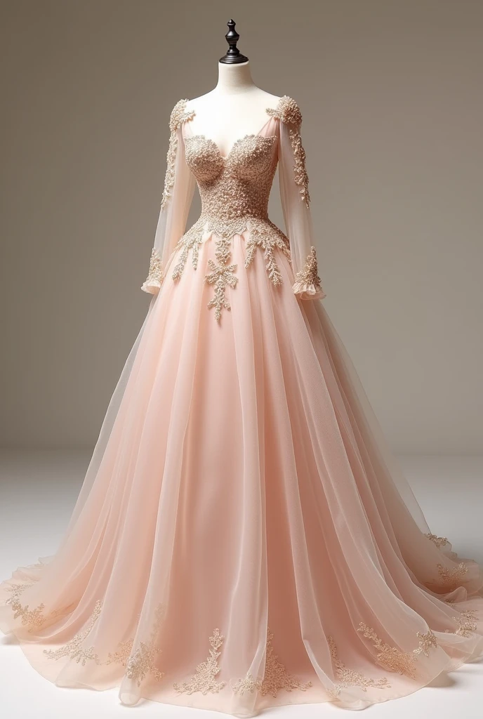pink and gold wedding dress、Princess Line、Petal Dress、mannequin、Long sleeve