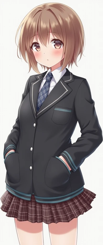 One Girl, Jacket, tie, Checked mini skirt, beautiful,  friend, Put your hands in your pockets,short hair,Daughter of a good family,School uniforms