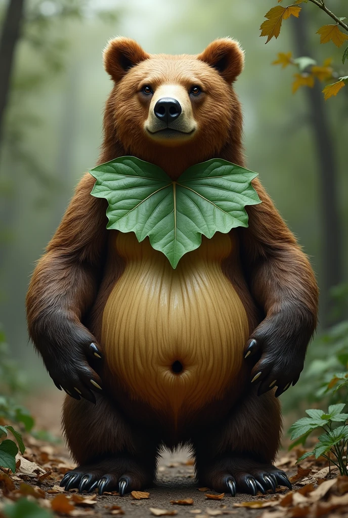 A bear with a fig leaf covering it genitals