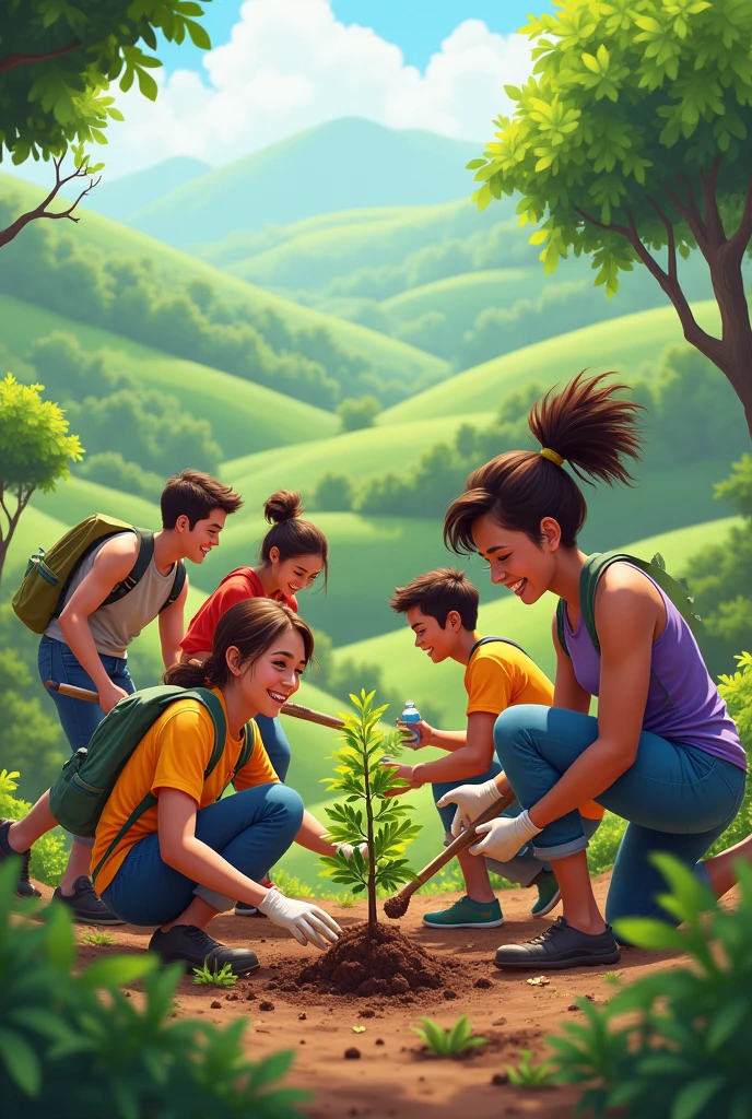 Mga kabataan na masayang nag tree planting